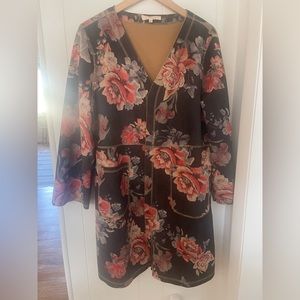 Long Floral Faux Suede Jacket